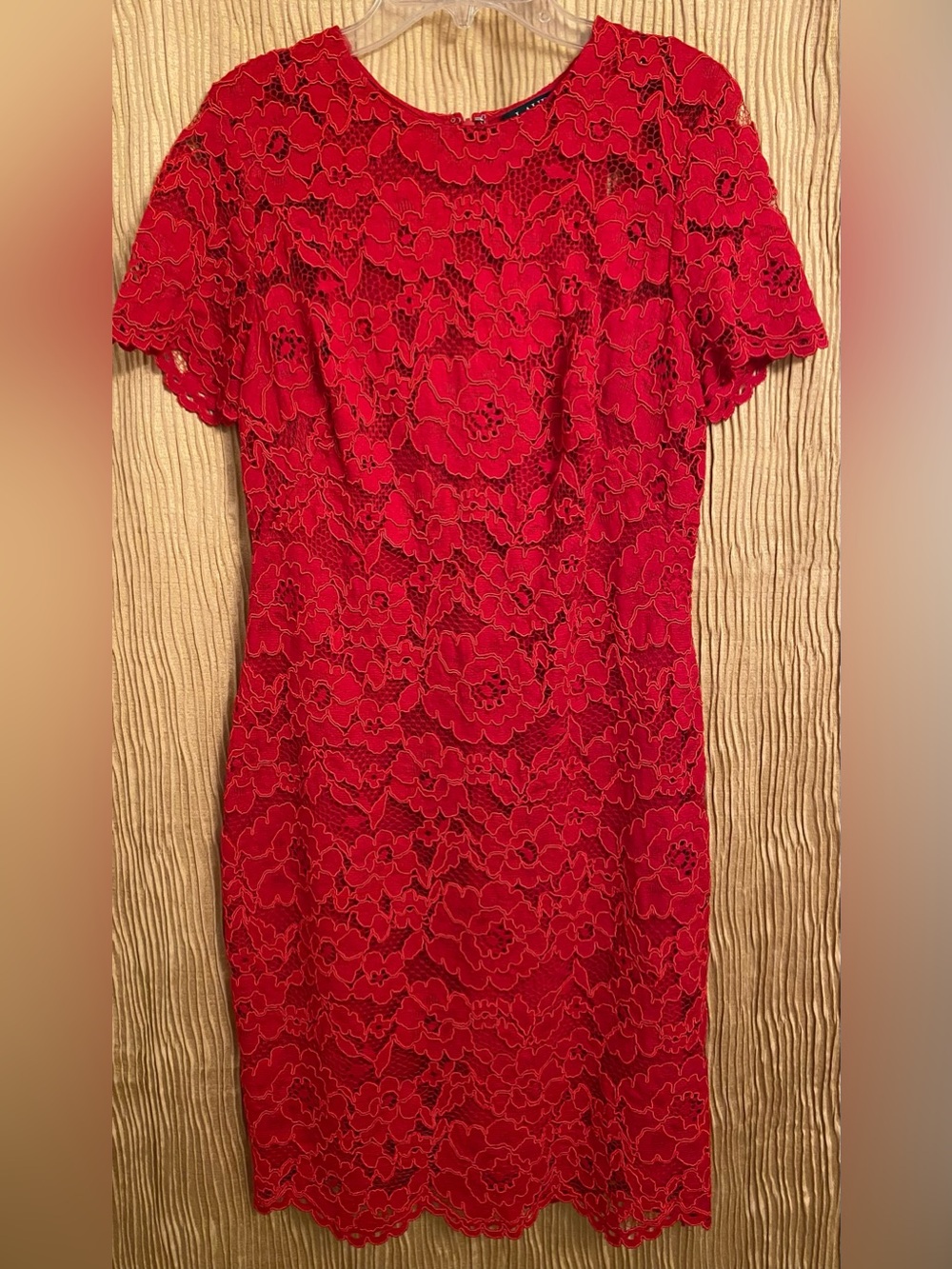 Lauren Ralph Lauren Red Lace Floral Sheath Dress